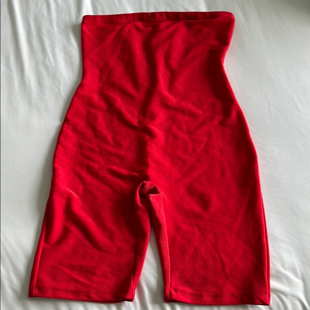 Red Strapless Jumpsuit